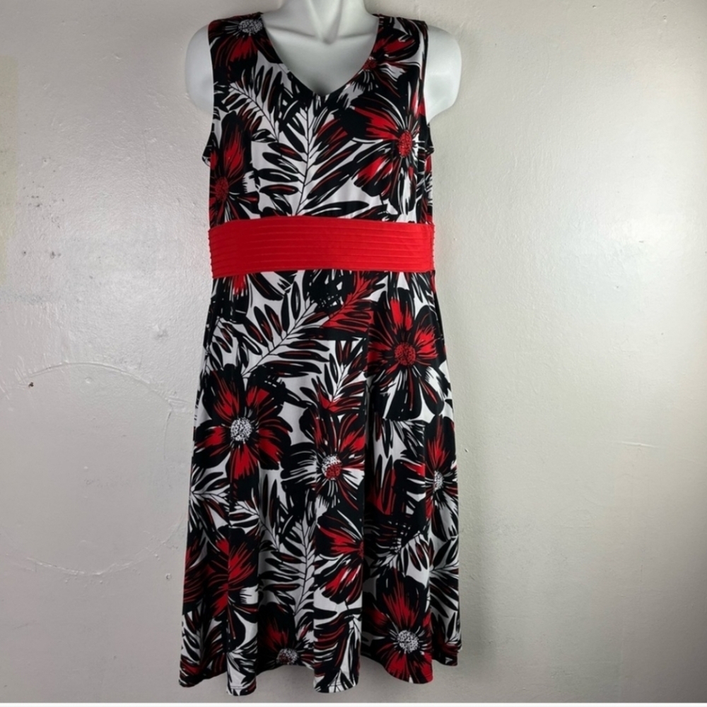 Danny & Nicole Women's Sleeveless V-neck Dress Floral Lightweight Sz L